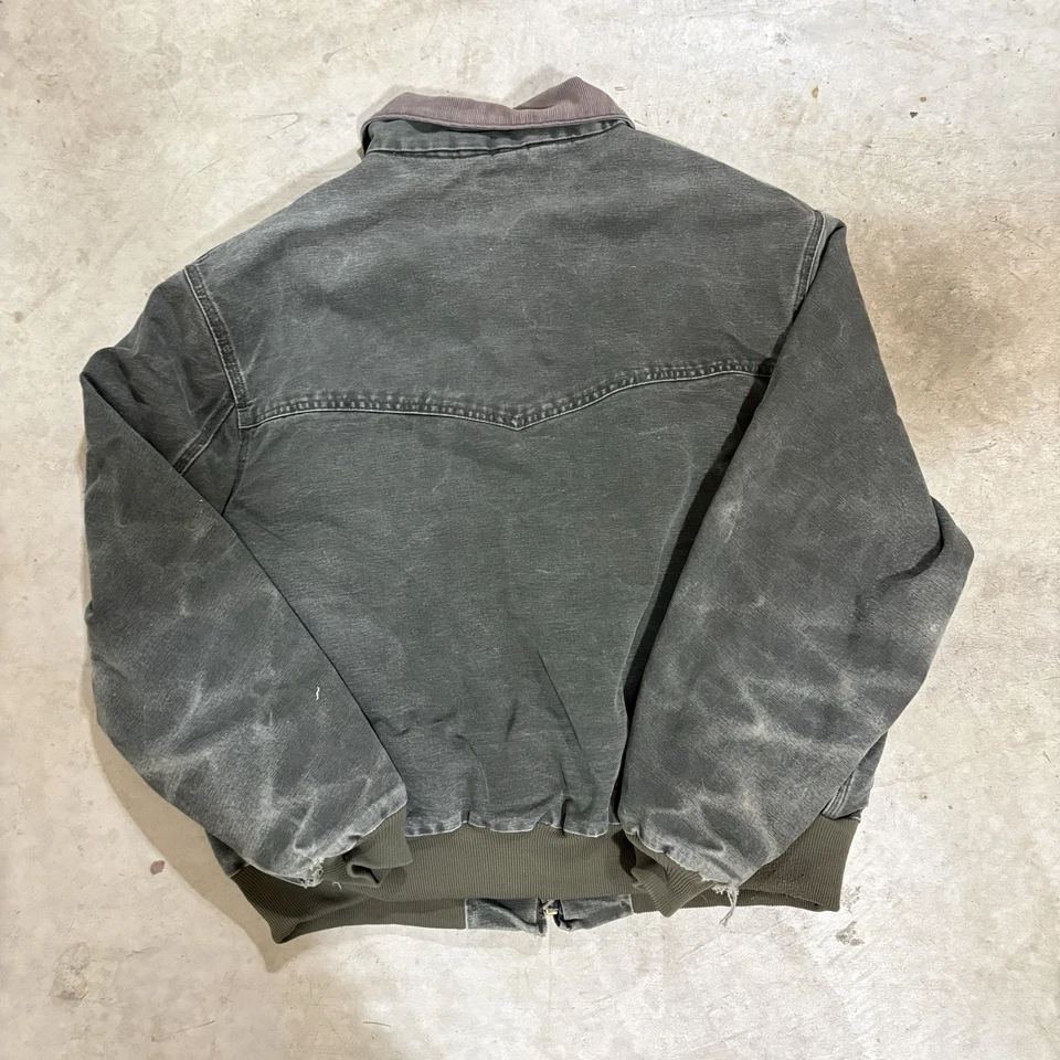 Chaqueta GRAIL Vintage Años 90 Carhartt Santa Fe Desteñida Verde Lona Pesada Foto 2 de 4