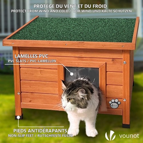 Spacious 57x45x43cm Wooden Cat Shelter with Thermal Insulation for Outdoor Use - Picture 5 of 10
