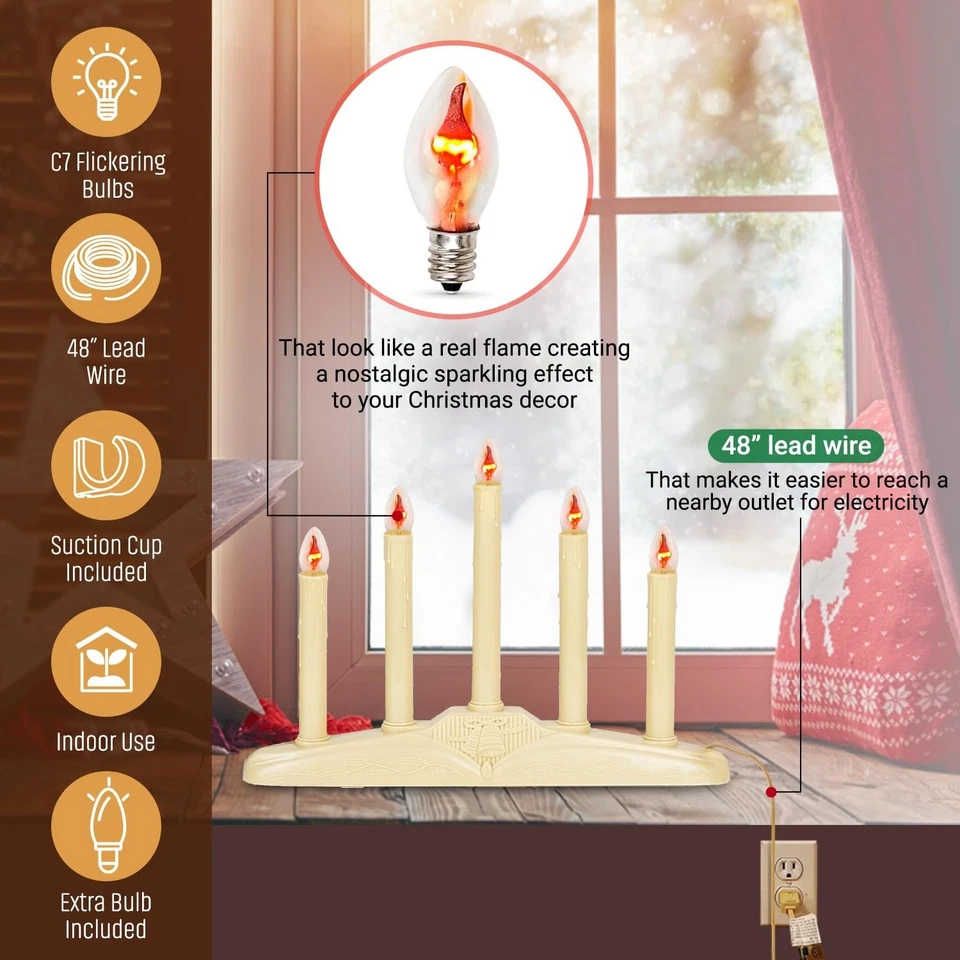 Candelabro de Navidad Tupkee velas eléctricas para ventana - con bombillas parpadeantes Foto 3 de 4