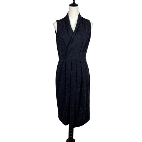 Worth New York 8 Black Silver Sparkle V-neck Pleated Evening Cocktail Dress