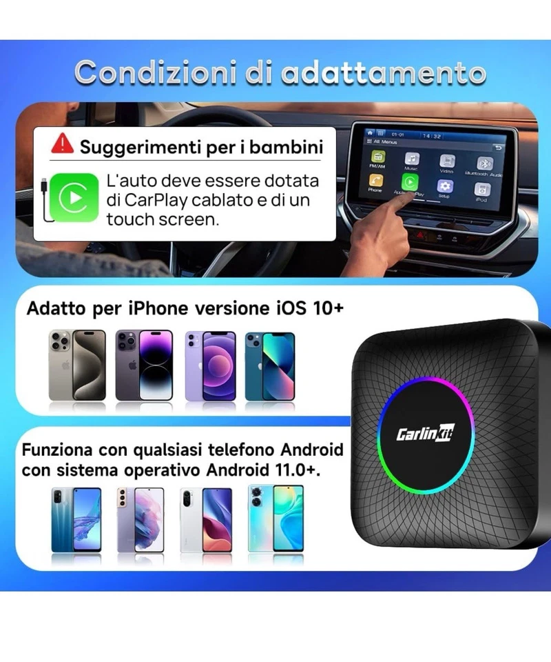 ✅CarlinKit AI Box LED Android 13 con YouTube, TV,Netflix e CarPlay Wireless ✅ - Immagine 2 di 4