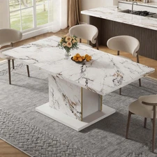 71" Inch Modern Dining Table, Rectangle Dinner Table for 6-8 People, Faux Marble