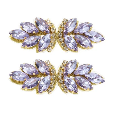 2Pcs Patch à Paillettes en Cristal, Applique Perle, Violet/Or Clair pour DIY - Photo 1/4