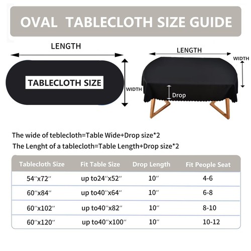 Oval Tablecloth 60 x 84 inch for 6-8 Seats Washable Dining Table Cloths Polye - Picture 7 of 7