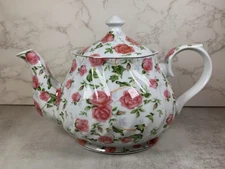 Vintage Floral Rose Teapot Darice Pink Roses  Shabby Chic Excellent Condition