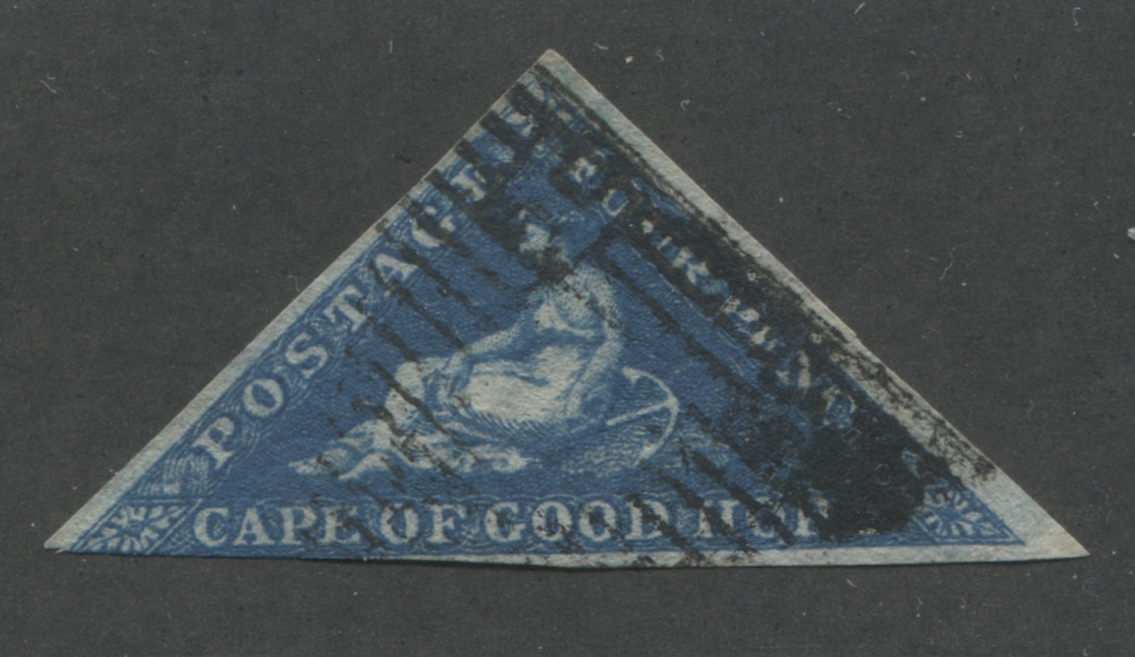 Stamp Cape of Good Hope Scott 2 SG4 4d Hope Seated Deep Blue Grid Cancel 1855