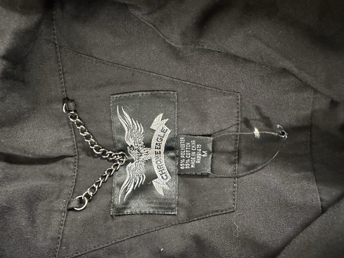 Chrome Eagle Y2K Flames Button Up Shirt Medium Cropped Streetwear - Picture 5 of 6