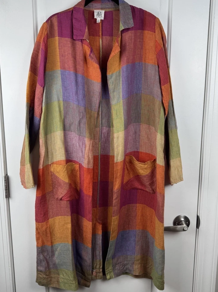 Jaqueta dRA Anthropologie Sierra Duster tamanho P 100% linho xadrez patchwork artística - Imagem 4 de 4