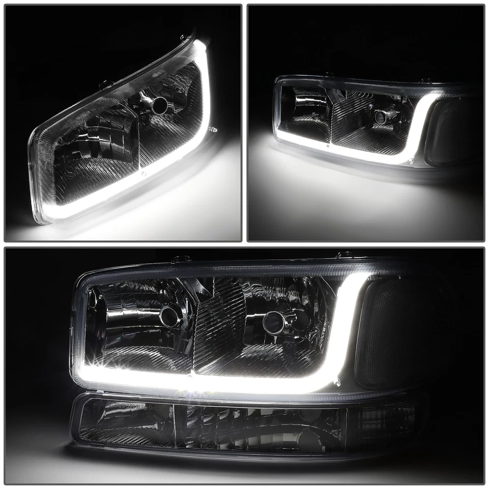 PARA 99-07 GMC SIERRA/YUKON LED DRL FARÓIS TRANSPARENTES CROMADOS COM LÂMPADAS DE SINALIZAÇÃO PARA-CHOQUES - Imagem 3 de 4