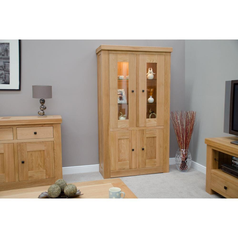 Solid Oak Glazed Display Cabinet, Bordeaux Oak Living Room Furniture New