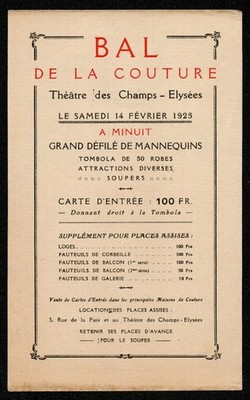Ball de la Couture. Théâtre des Champs-Elysées. 1925. Mode. Paris