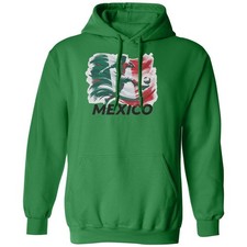 Mexico Inspired Flag Graphic - World Sports Fans Unisex Hooded Sweatshirt