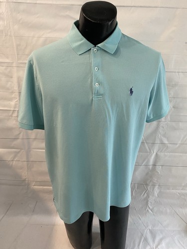 Polo Ralph Lauren Hemd Herren Large Stretch Mesh Blau Kurzarm Piqué Strick