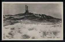 RPPC Postcard US Navy Battleship  IN A STORM OFF THE AZORES