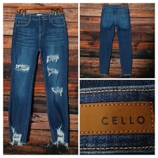 Cello Jeans Size 11 Ankle Crop High Rise Distressed Raw Hem Denim Stretch
