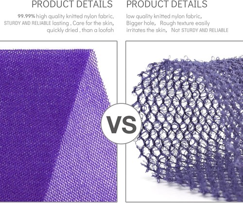 UJFQBH 3 Stück Afrikanisches Badeschwammnetz lang rosa, gelb, lila - Bild 2 von 7