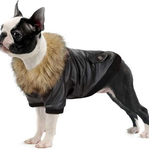 Pet Winter Coat PU Leather Motorcycle Jacket For Small Dog Puppy Warm Waterproof - Picture 10 of 18