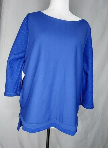 Chico's  Sz 2 (L) Top Thick Mesh Outer 3/4 Dolman Sleeves Cobalt Blue  - Picture 7 of 12
