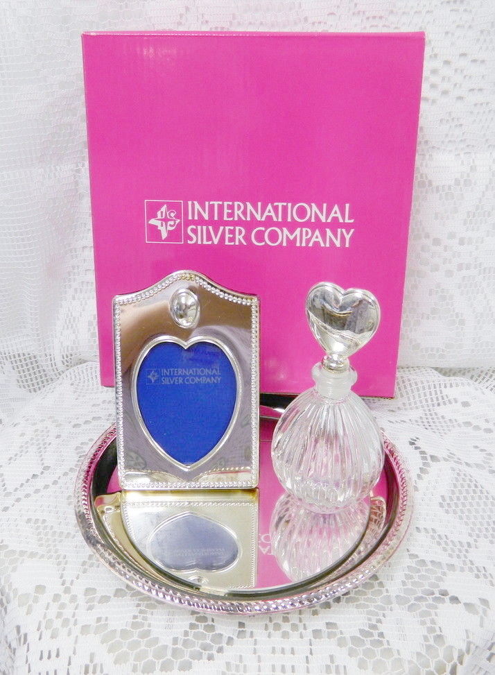 Vintage International Silver Vanity Mirror Tray Picture Frame Perfume Bottle