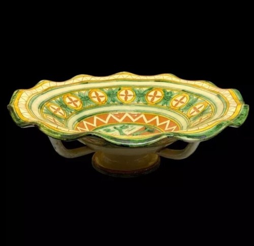 Italian Dragon Pedestal Bowl Pottery Mid Century Hand Painted Signed 17.5” - Picture 9 of 15