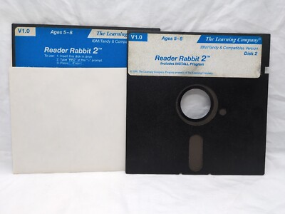 1991 The Learning Company Reader Rabbit 2 Floppy Disks Disk 1 And 2 5.5''