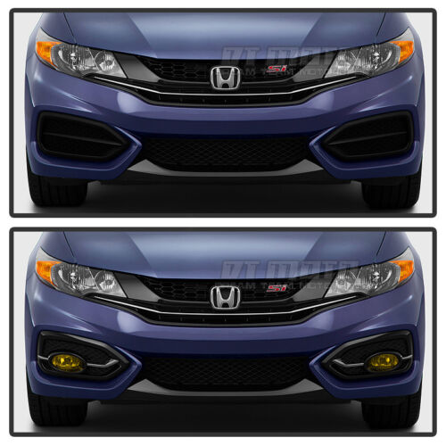 For 2014-2015 Honda Civic 2dr Coupe Yellow Fog Lights Bumper Lamps w/Switch+Bulb - Picture 2 of 9