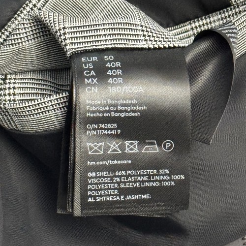 H&M Blazer Mens Size 40R Grey Plaid Skinny Fit Stretch Sport Coat Suit Jacket - Picture 4 of 6