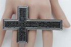 Pewter Metal Black Rhinestones Cross Long Women Ring Fashion All 4 Fingers Metal