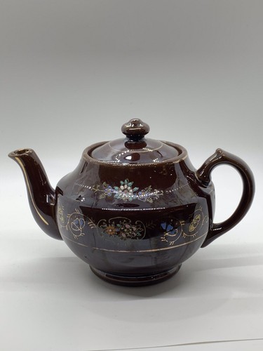 Japanische braune glänzende Moriage Mid Century Teekanne 4,5 cm - Bild 1 von 3