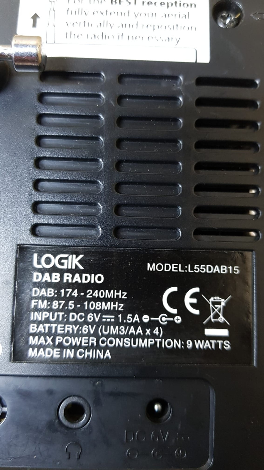 LOGIK L55DAB15 Portable DAB+/FM Radio Silver & Wood 20 Presets, LCD