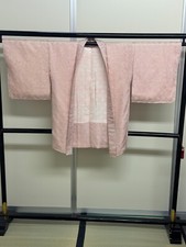 Japanese Vintage Kimono Haori Jacket pure silk Pink Sibori Expensive Height 35in