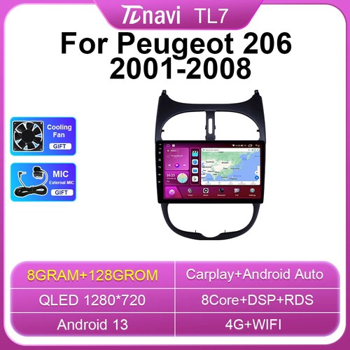 Pour PEUGEOT 206 2001-2008 Autoradio Lecteur Multimédia mode GPS CarPlay écran Android
