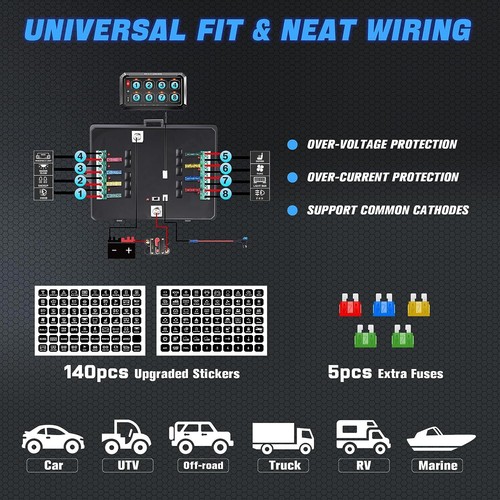 MICTUNING P1S 8 Gang Switch Panel Multifunction Auxiliary Circuit Control 12/24V - Picture 6 of 16
