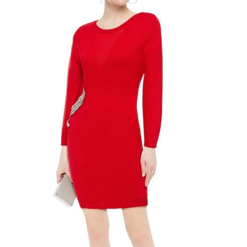 BA&SH Red Oia crystal-embellished wool and cashmere-blend mini dress | S