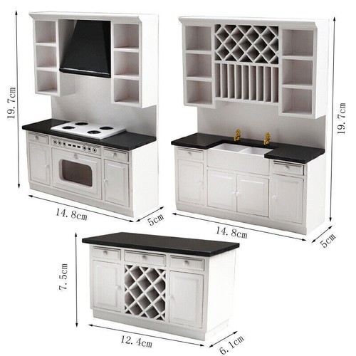 1:12 Mini Dollhouse Furniture Kitchen Large Kitchen Miniature Model Wooden Set - Picture 2 of 6