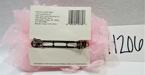 Hair Barrette Bow Pink Fabric Polka Dots Vintage - Picture 3 of 5