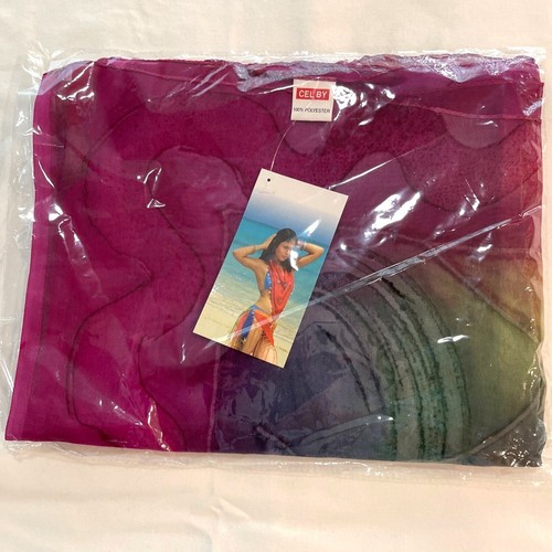 Beach Pool Sarong Wrap Scarf Yellow Purple Tropical Sunset Swimsuit Cover Up NEW - Picture 2 of 10