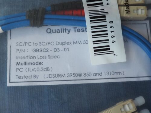 Two Allen Tel GBSC2-D3-01 Fiber Optic Patchcord SC To SC Duplex MM 50/125 3mm 1M - Picture 7 of 10
