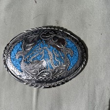 Turquoise Horse Cowboy Cowgirl Native American Western Vintage Belt Buckle Used