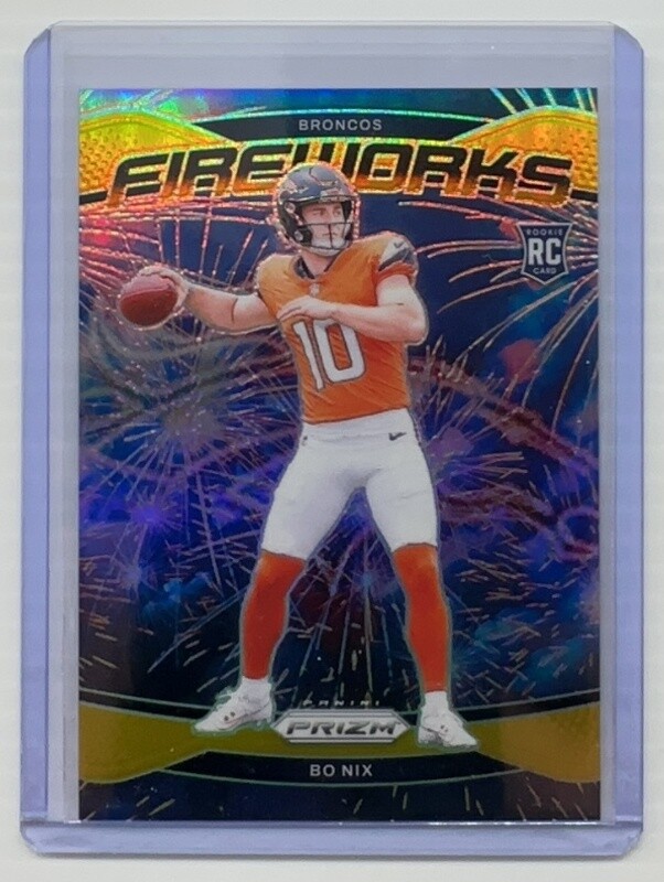 2024 Panini Prizm Bo Nix Fireworks Gold Prizm Rookie RC #03/10 Denver Broncos