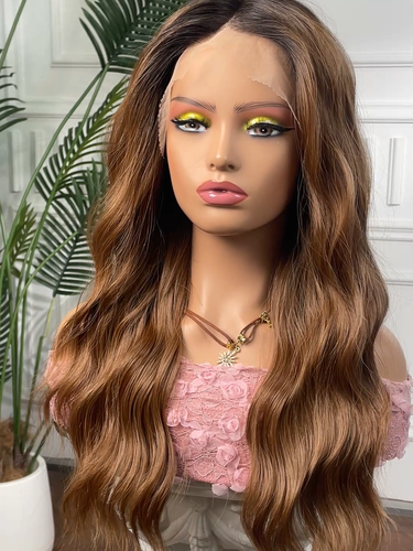 LOUIS FERRE Human 13x6 Lace Wigs Long Ombre Brown Wavy Wig for Women Daily - Video 1 of 1