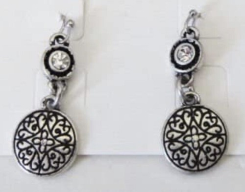 Lia Sophia "Scrapbook" Matte Silver Tone Cut Crystals Drop Dangle Earrings - Picture 3 of 4