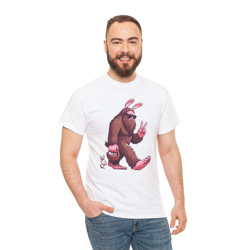 Happy Easter Day T-shirt - Peace Sign Bigfoot Bunny Egg Holiday Graphic Tee - Picture 29 of 74