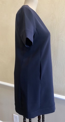 NWT THEORY sz 10 V NECK BANDED SHIFT ADMIRAL CREPE NAVY SHORT SLEEVE DRESS $285 - Bild 2 von 7