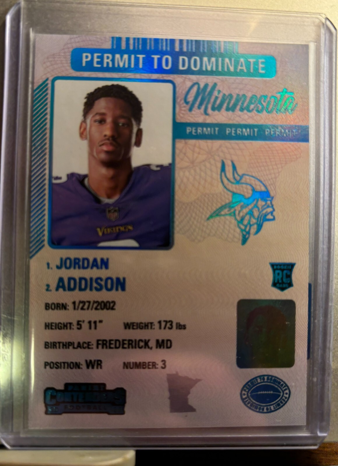 JORDAN ADDISON 2023 Panini Contenders PERMIT TO DOMINATE SSP