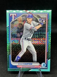 2024 Bowman Chrome EVAN CARTER #65 - Mega Box Aqua Mojo /299 RC - Texas Rangers