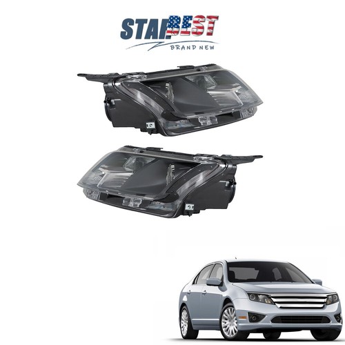 Pair For Ford Fusion 2010-2012 Headlight Assembly Black Driver+Passenger Halogen - Picture 1 of 12