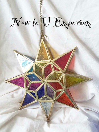 Linterna colgante de vidrio estrella grande estilo marroquí-claro o color-NUEVA - Imagen 3 de 3