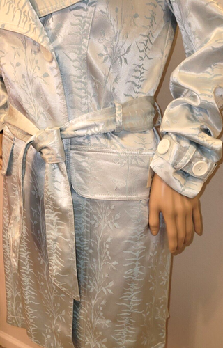 Alberto Makali NWT Vintage 4 Light Blue Brocade Zebra Print Collared Trench Coat - Picture 3 of 8