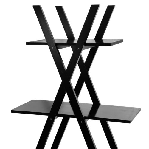 Wood 4 Tier A-Frame Book Bookshelf Display Modern Living Room Black Home Decor - Picture 4 of 12